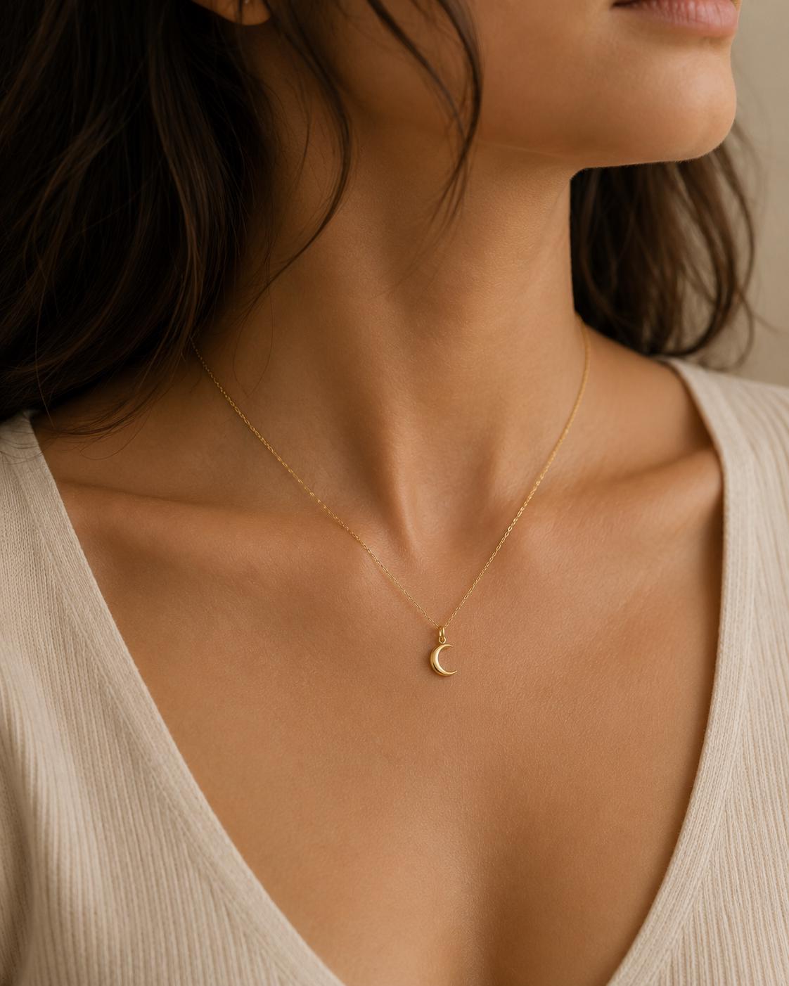 Crescent Moon Charms 14K Gold Dainty Minimalist pendant Tiny Solid Gold Jewelry