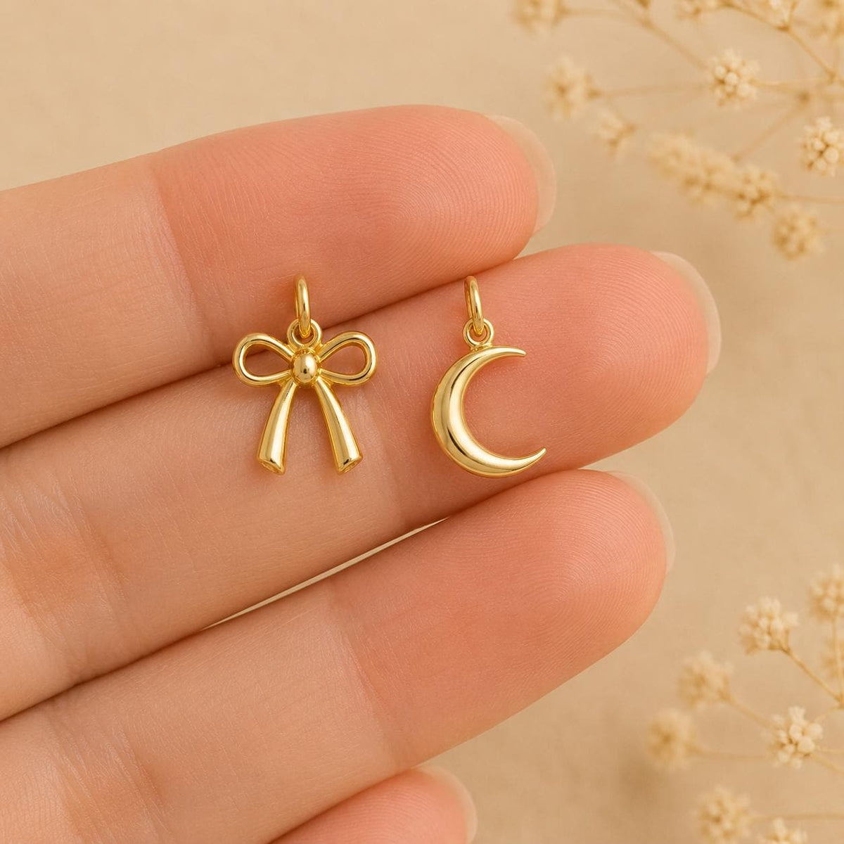 Crescent Moon Charms 14K Gold Dainty Minimalist pendant Tiny Solid Gold Jewelry