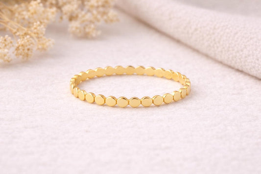 14k Yellow Gold Dotted Ring - Solid Fine Jewelry Band Jewelry