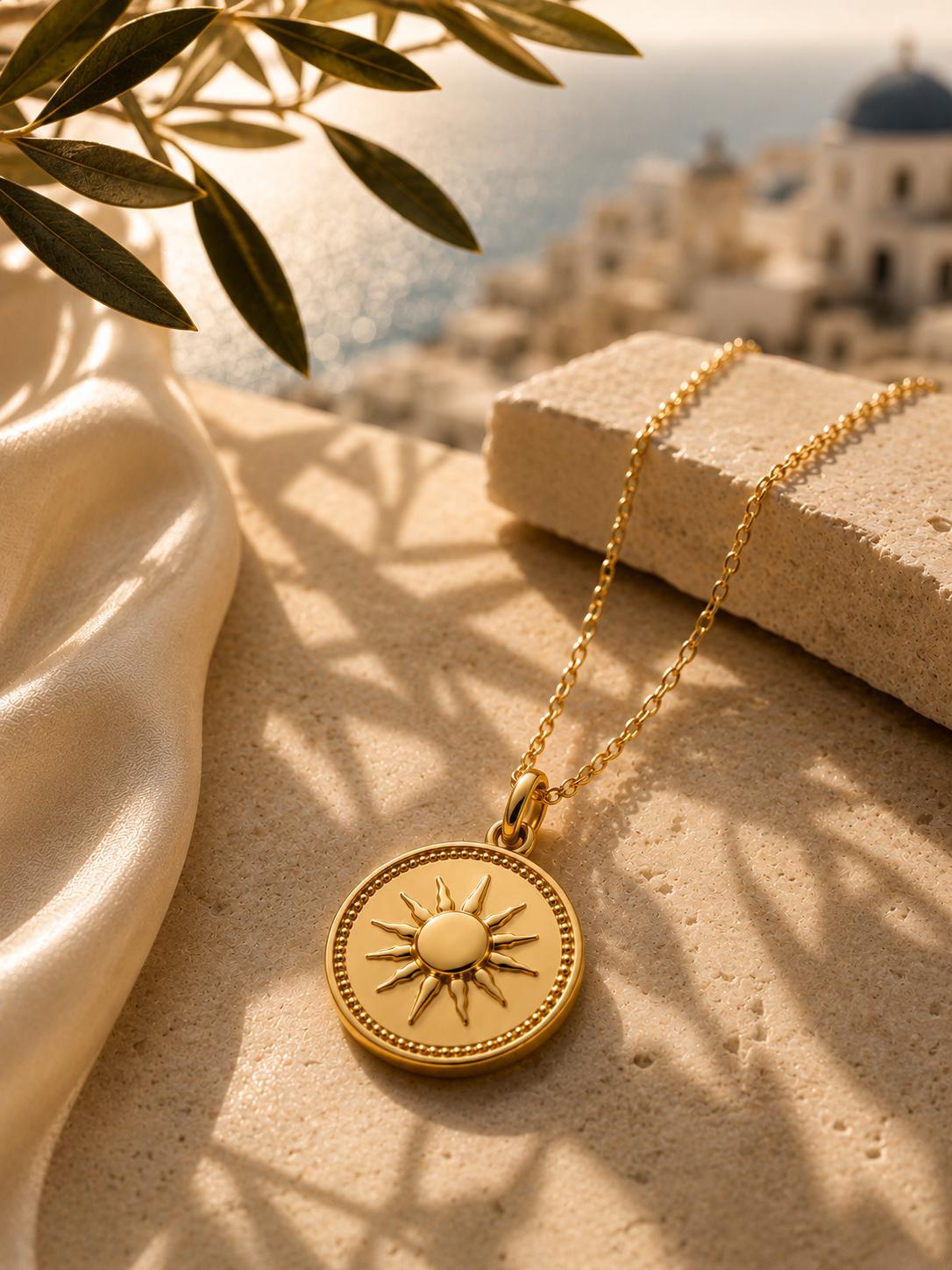 Sun coin Medallion Pendant 14K Solid Gold Sun Pendant Celestial Coin Necklace Minimalist Gold Medallion Handmade Fine Jewelry