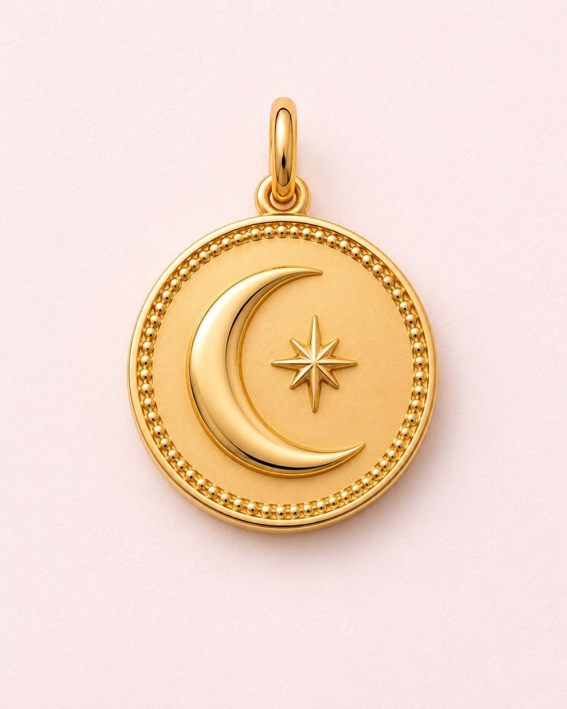 Moon & Star Coin Medallion Pendant 14k Solid Gold Celestial Medallion Necklace Minimalist Handmade Fine Jewelry