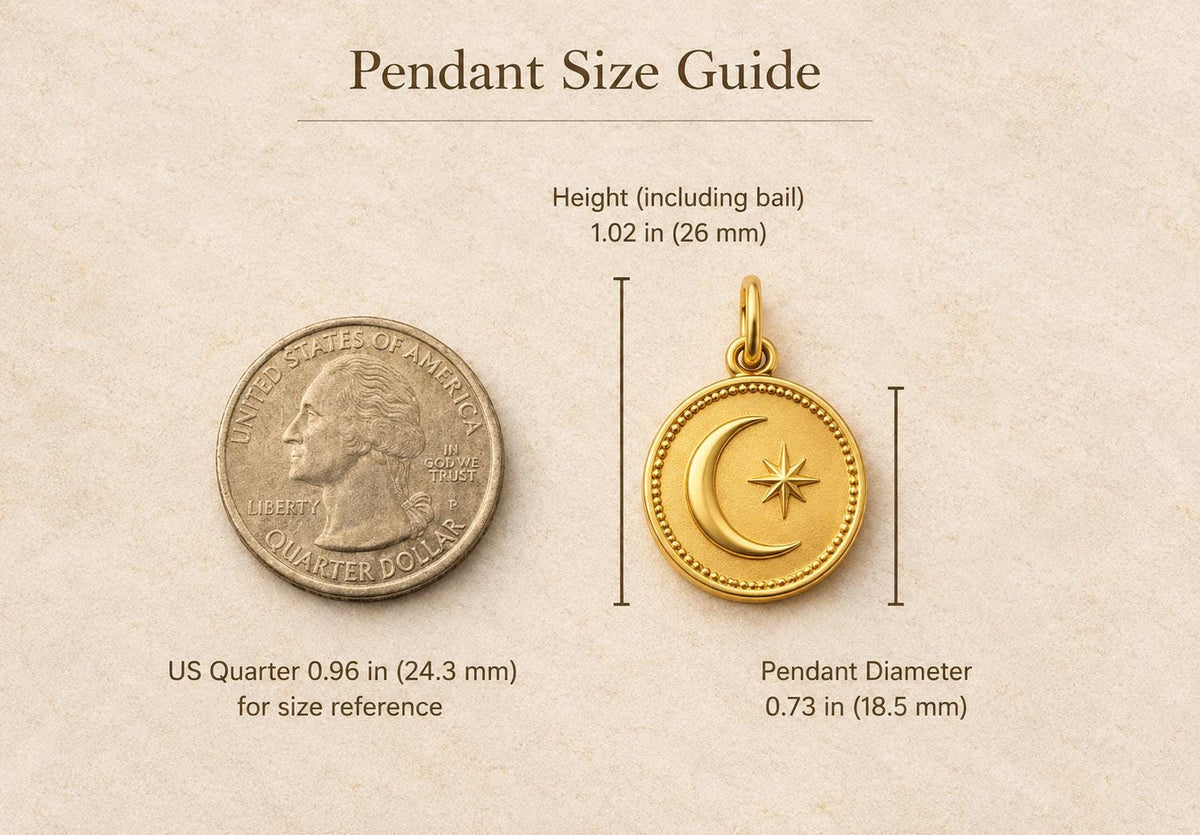 Moon & Star Coin Medallion Pendant 14k Solid Gold Celestial Medallion Necklace Minimalist Handmade Fine Jewelry