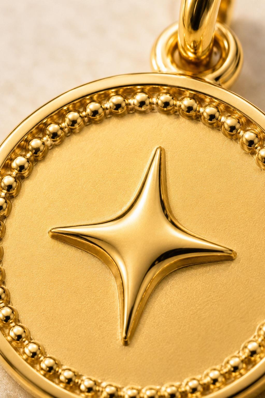 North Star Celestial Coin Medallion Pendant 14K Solid Gold Moon Necklace Minimalist Handmade Fine Jewelry