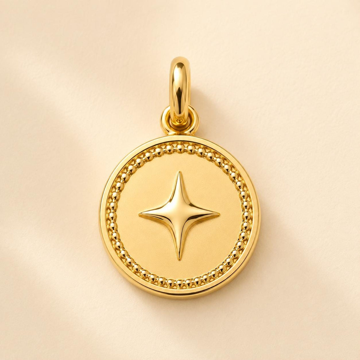 North Star Celestial Coin Medallion Pendant 14K Solid Gold Moon Necklace Minimalist Handmade Fine Jewelry