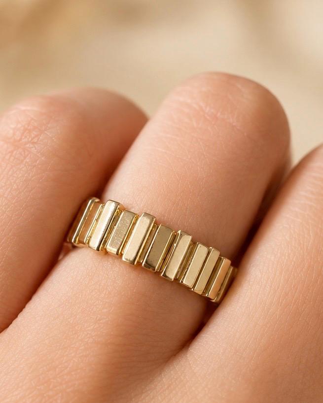 14K Solid Gold High Polish Statement Ring Modern Gold Band Luxury Handmade Ring
