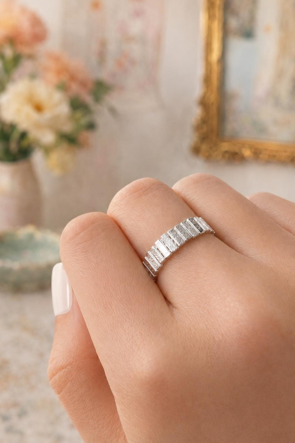 925 Solid Sterling Silver Textured Ring Modern Statement Band Handmade Fine Jewelry