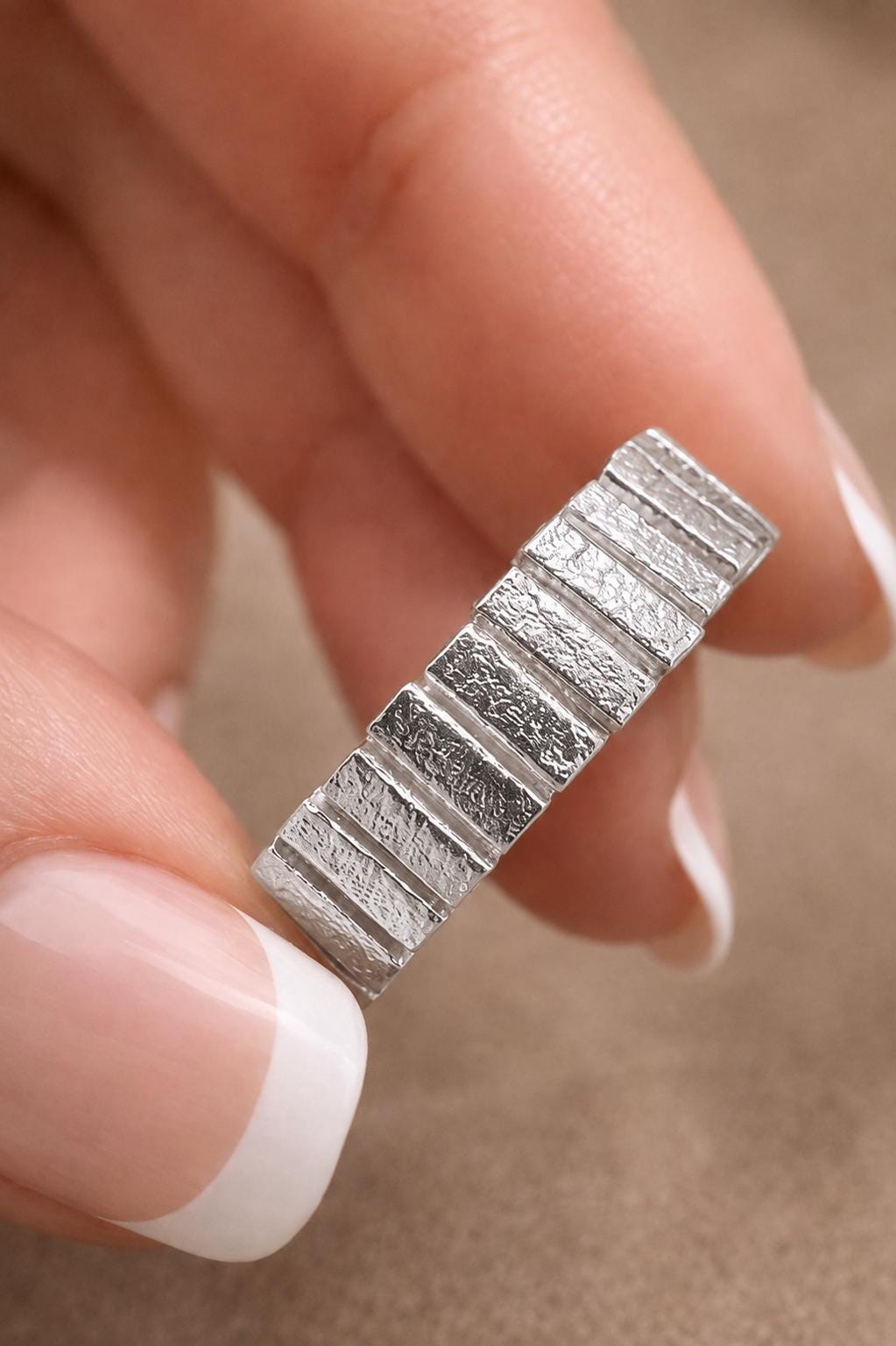 925 Solid Sterling Silver Textured Ring Modern Statement Band Handmade Fine Jewelry