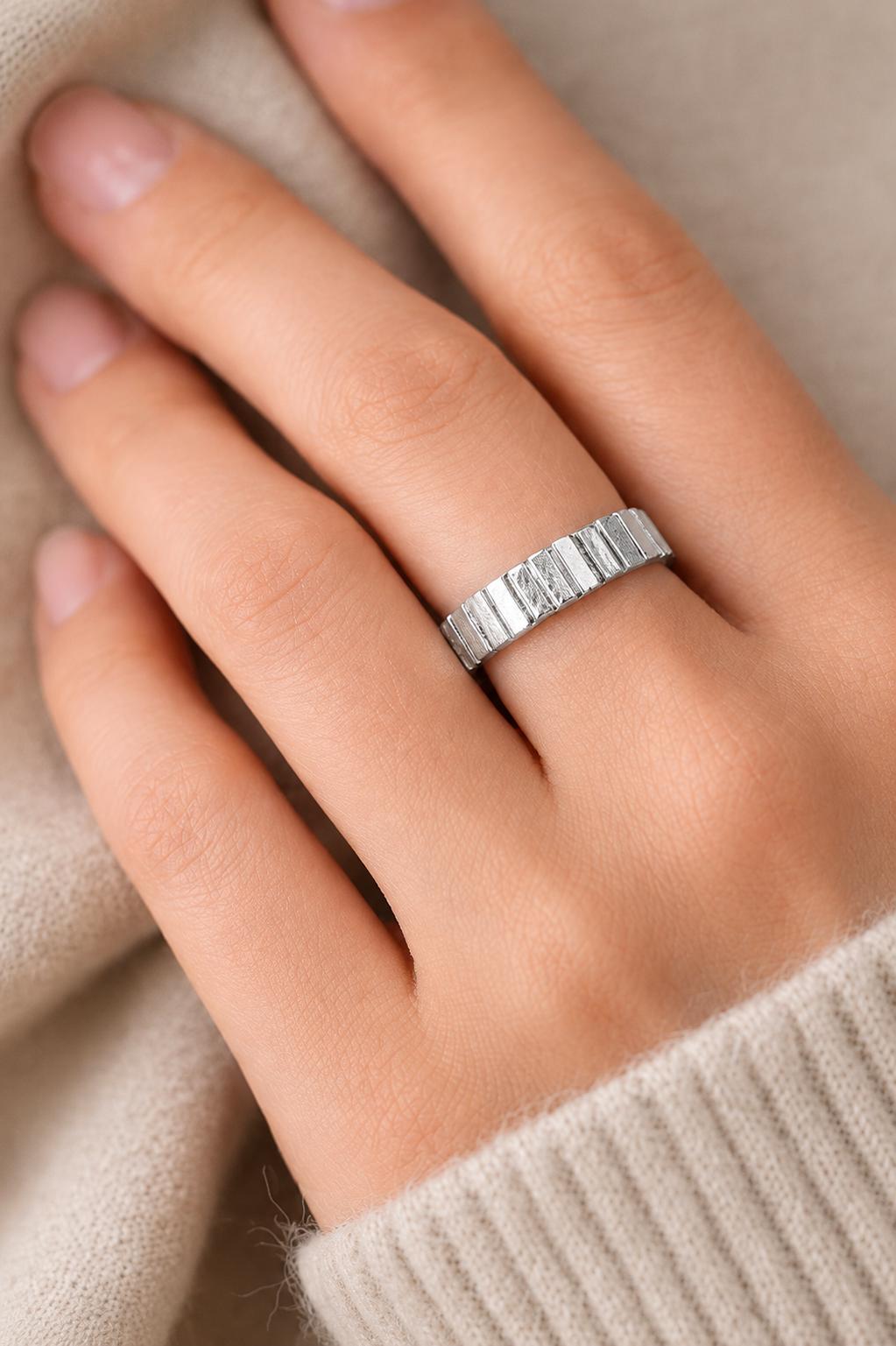 925 Solid Sterling Silver Textured Ring Modern Statement Band Handmade Fine Jewelry