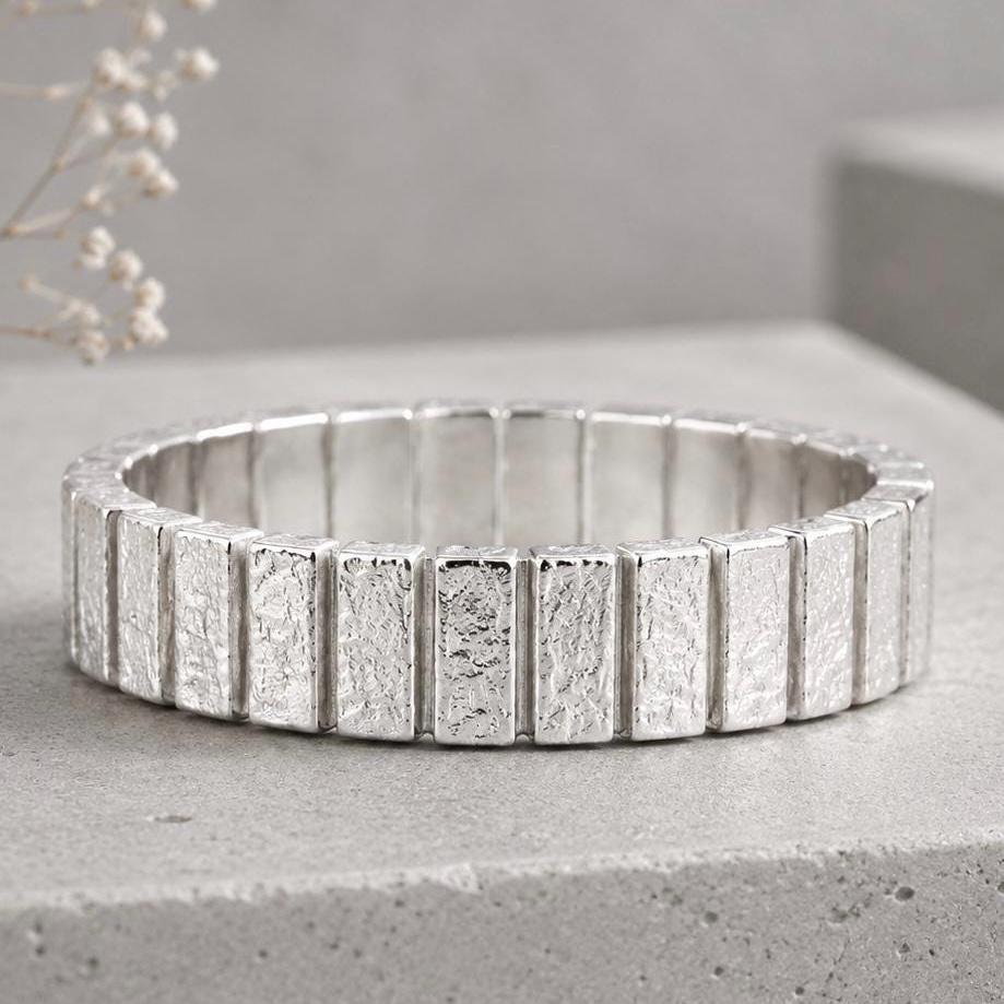925 Solid Sterling Silver Textured Ring Modern Statement Band Handmade Fine Jewelry