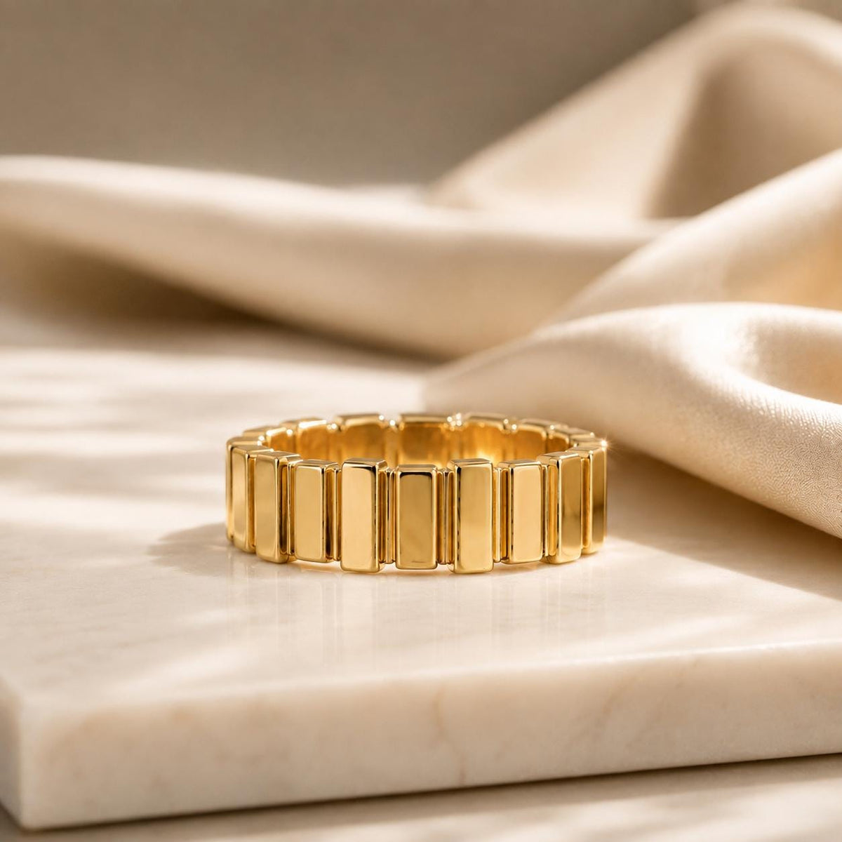 14K Solid Gold High Polish Statement Ring Modern Gold Band Luxury Handmade Ring