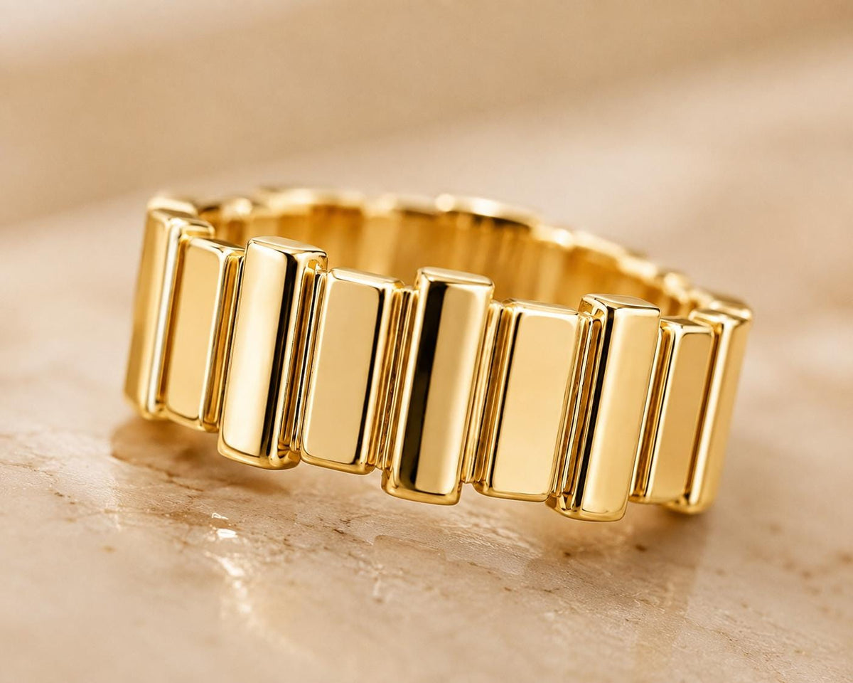 14K Solid Gold High Polish Statement Ring Modern Gold Band Luxury Handmade Ring