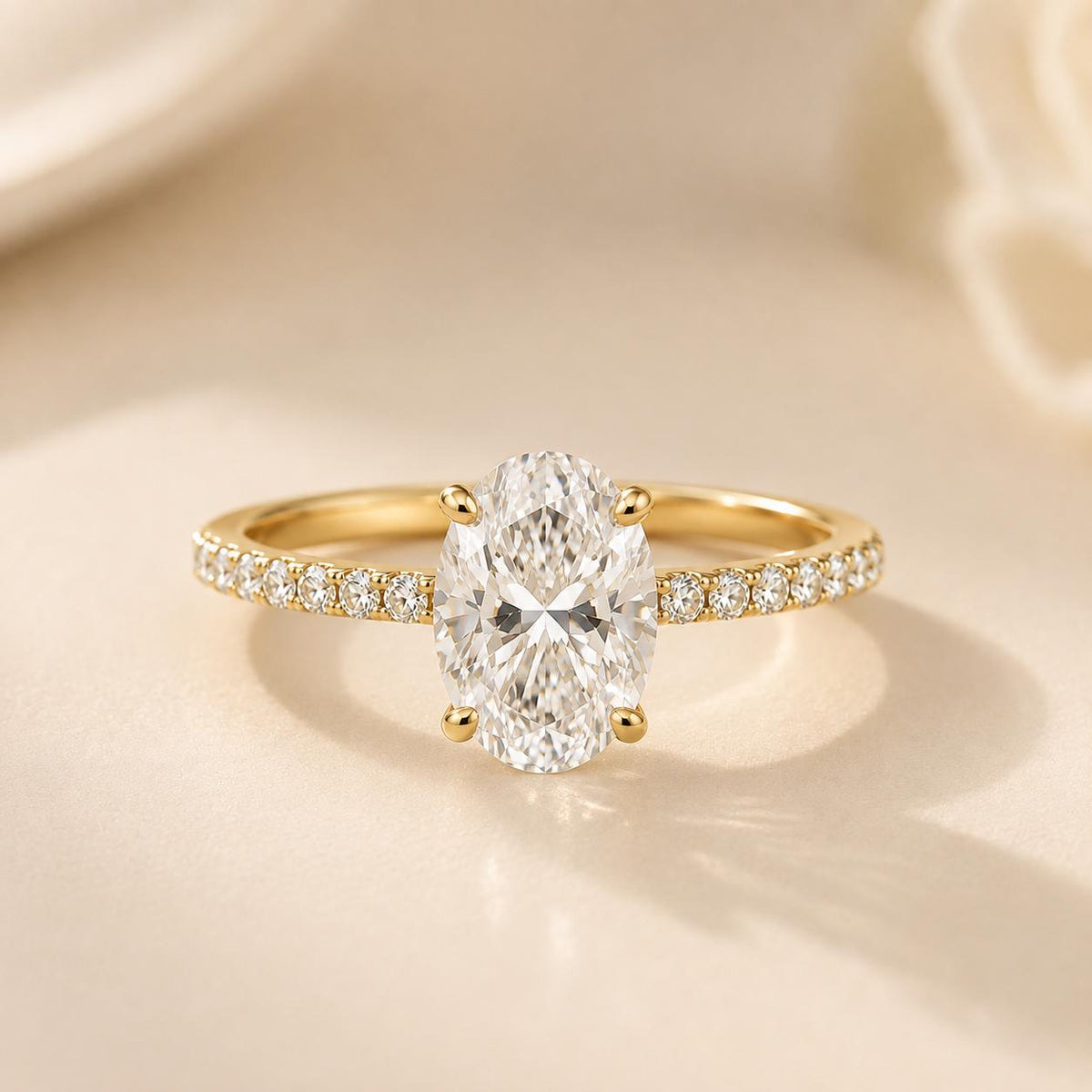 Oval Lab Grown Diamond 2CT Engagement Ring Solitaire Gold Band Bridal Wedding Jewelry