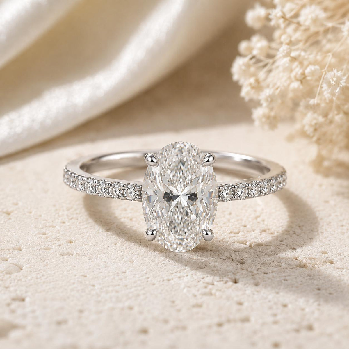 Oval Lab Grown Diamond 2CT Engagement Ring Solitaire Gold Band Bridal Wedding Jewelry
