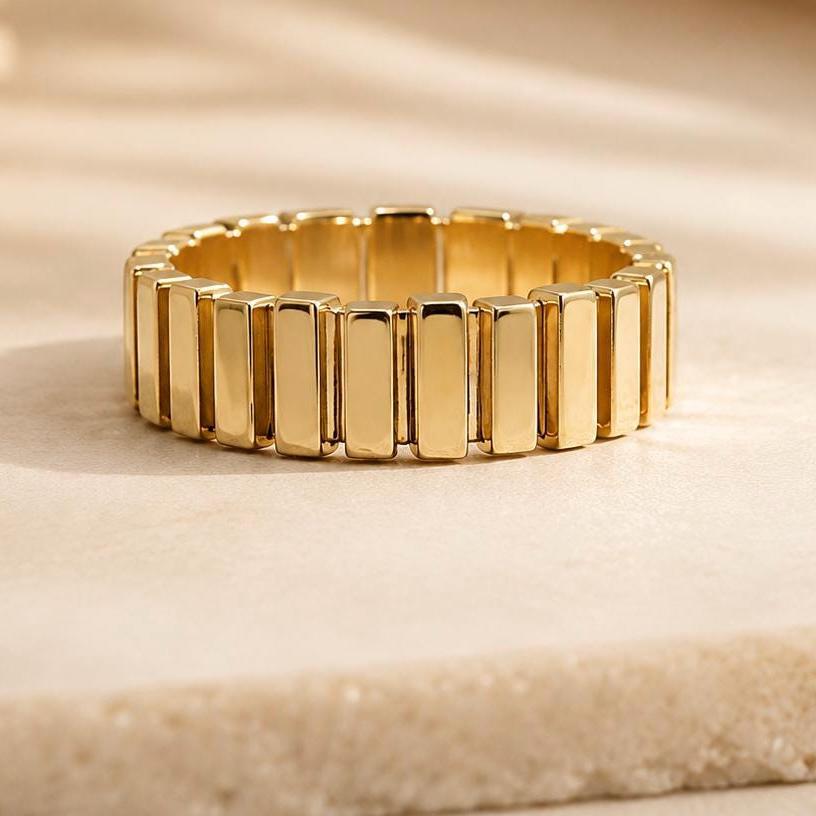 14K Solid Gold High Polish Statement Ring Modern Gold Band Luxury Handmade Ring