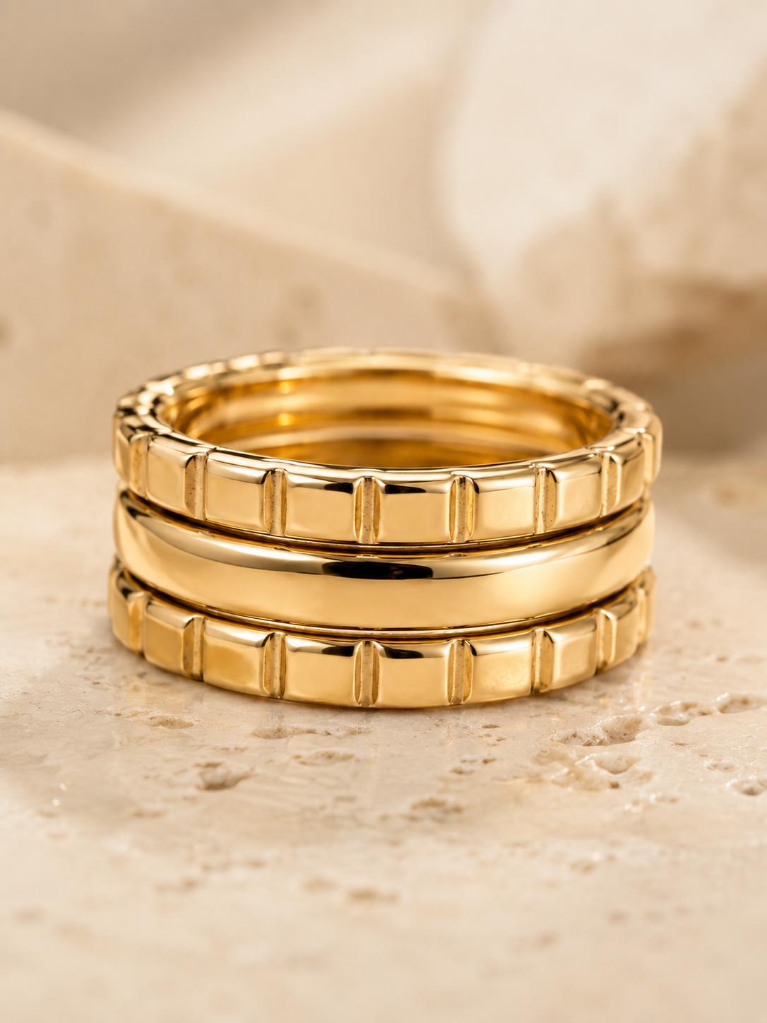 14K Gold Triple Band Ring Stacked Ring Wide Gold Statement Ring Chunky Minimalist Ring Modern