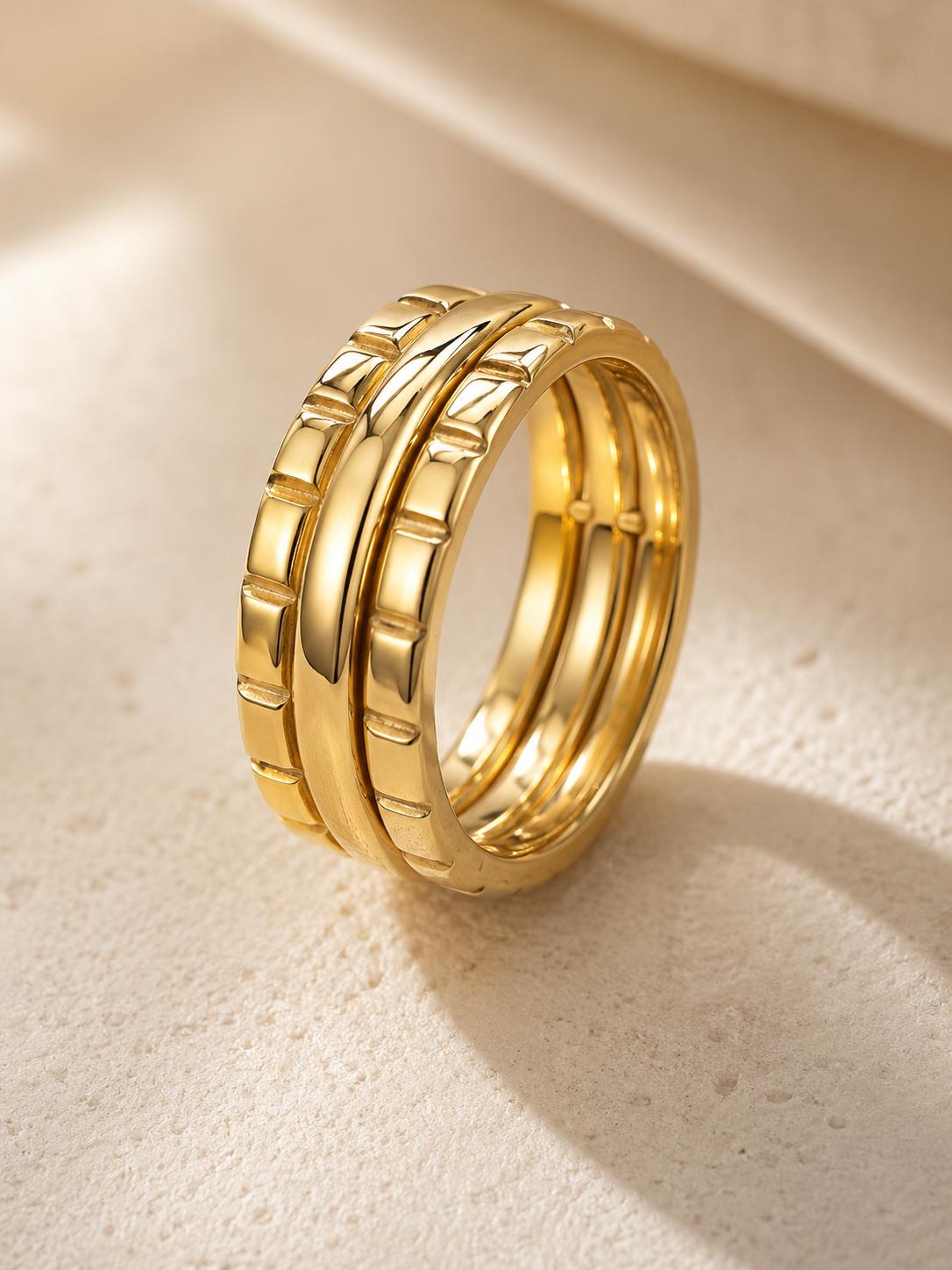 14K Gold Triple Band Ring Stacked Ring Wide Gold Statement Ring Chunky Minimalist Ring Modern