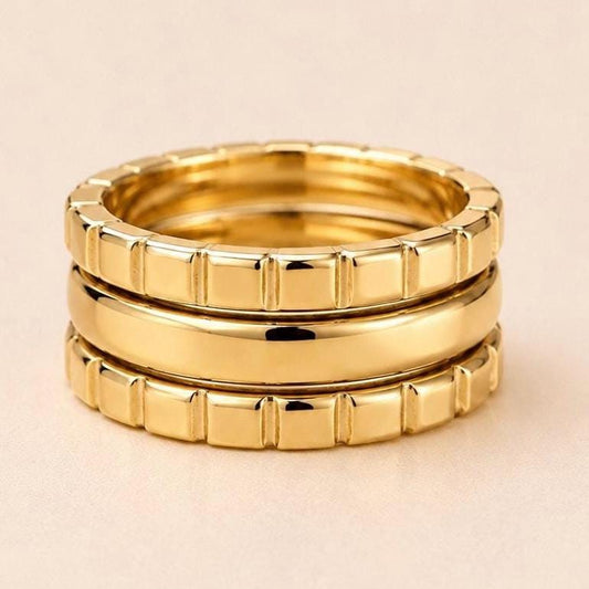 14K Gold Triple Band Ring Stacked Ring Wide Gold Statement Ring Chunky Minimalist Ring Modern
