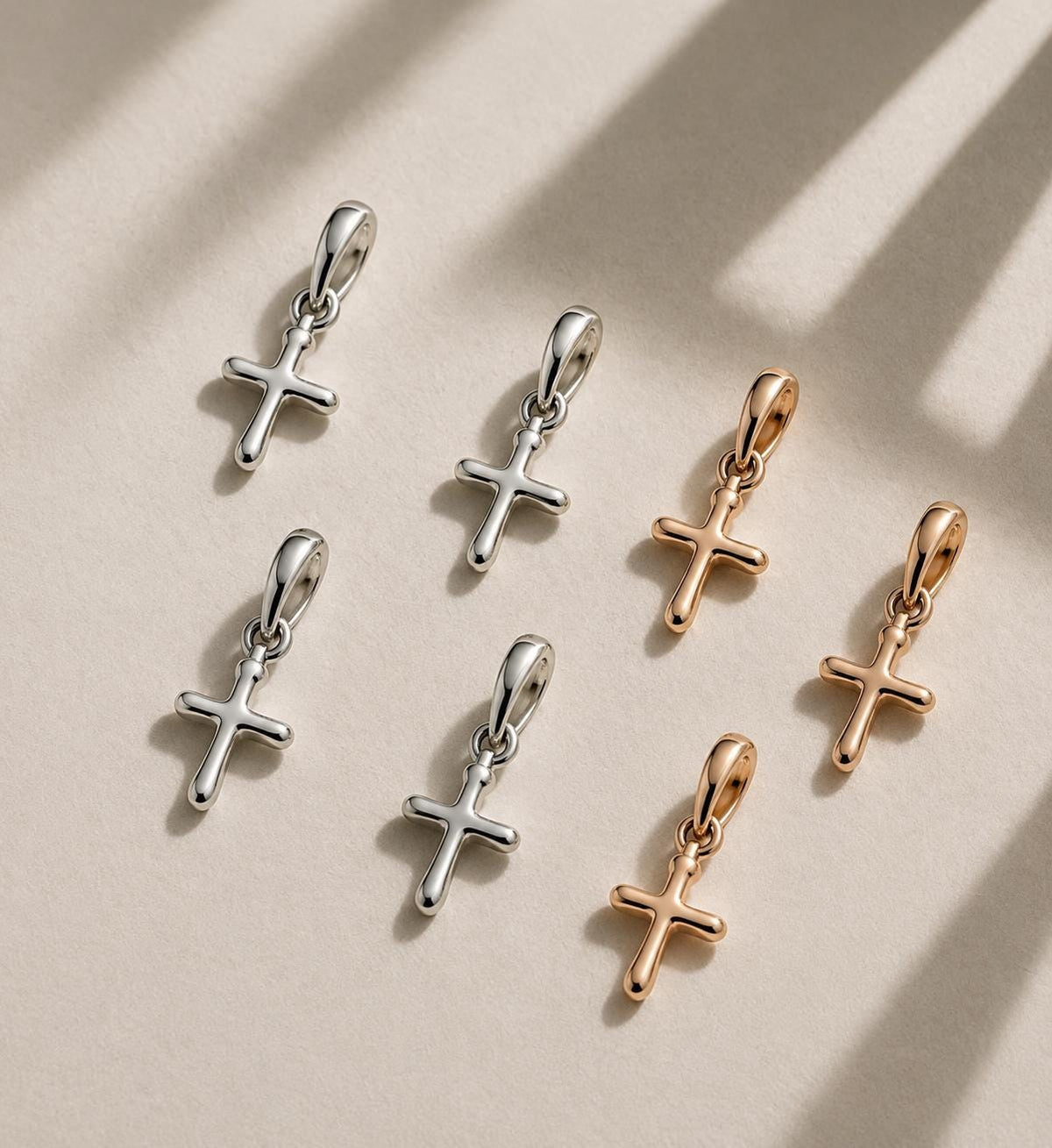 Dainty Cross Pendant Necklace Solid 14K Gold & 925 Sterling Silver Minimalist Handmade Jewelry Gift