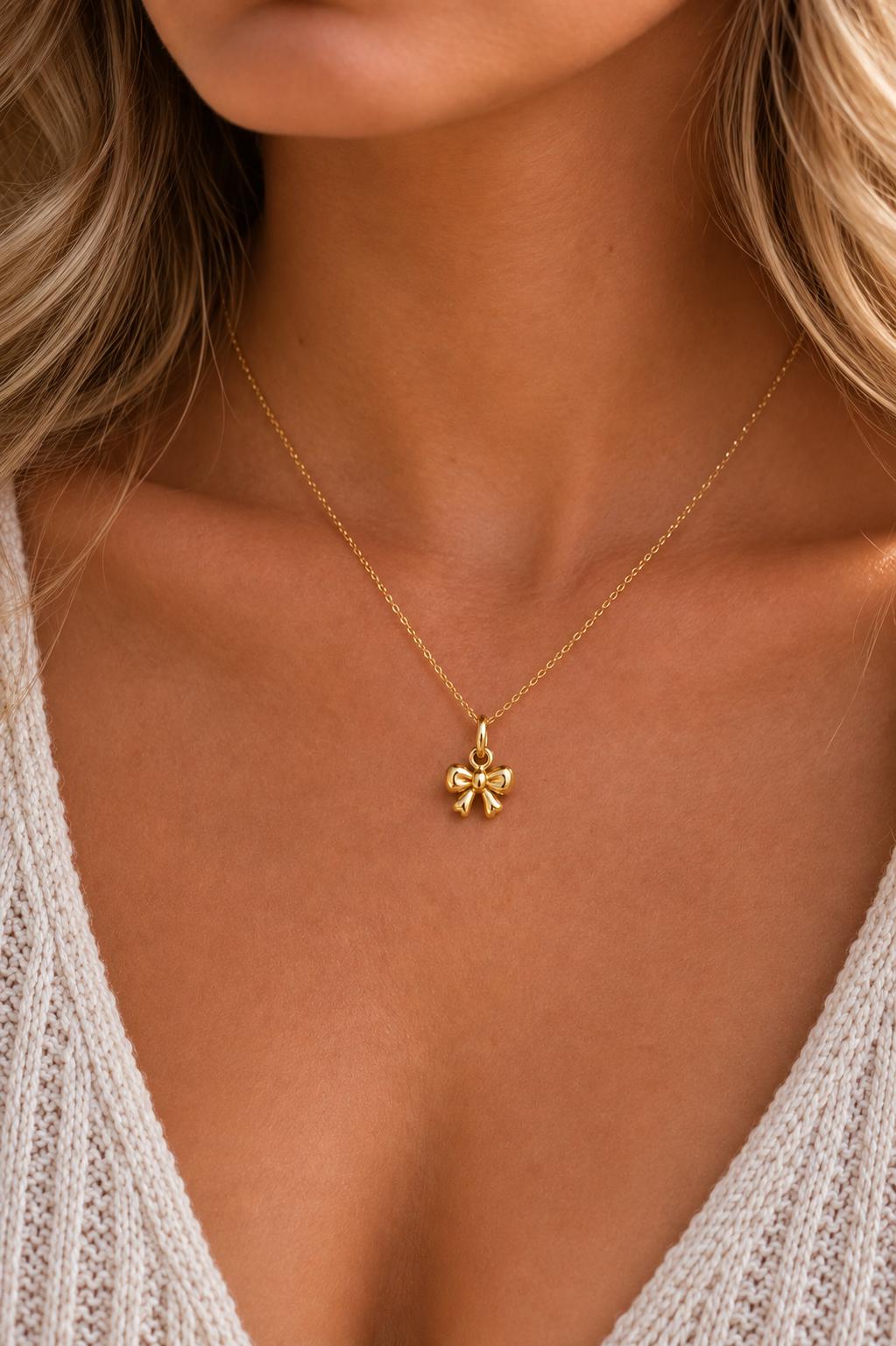Dainty Bow Pendant Tiny Pendant Necklace in Solid Gold or 925 Sterling Silver Minimalist Handmade Gift