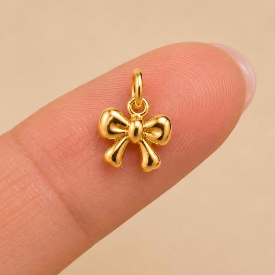 Dainty Bow Pendant Tiny Pendant Necklace in Solid Gold or 925 Sterling Silver Minimalist Handmade Gift