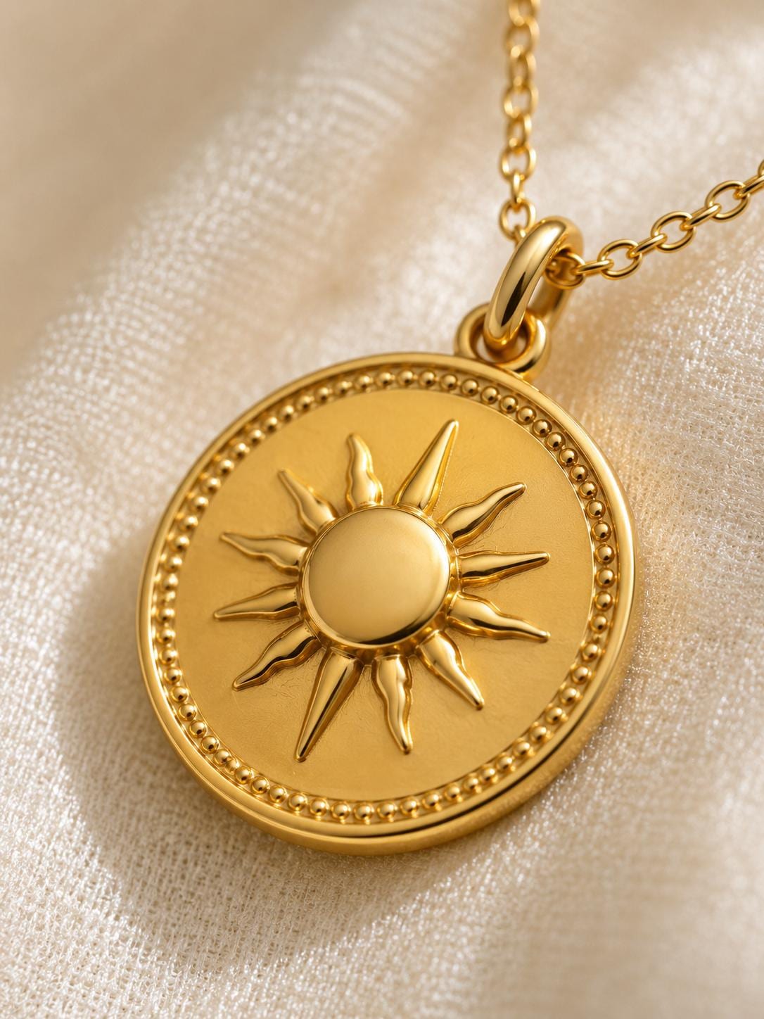 Sun coin Medallion Pendant 14K Solid Gold Sun Pendant Celestial Coin Necklace Minimalist Gold Medallion Handmade Fine Jewelry
