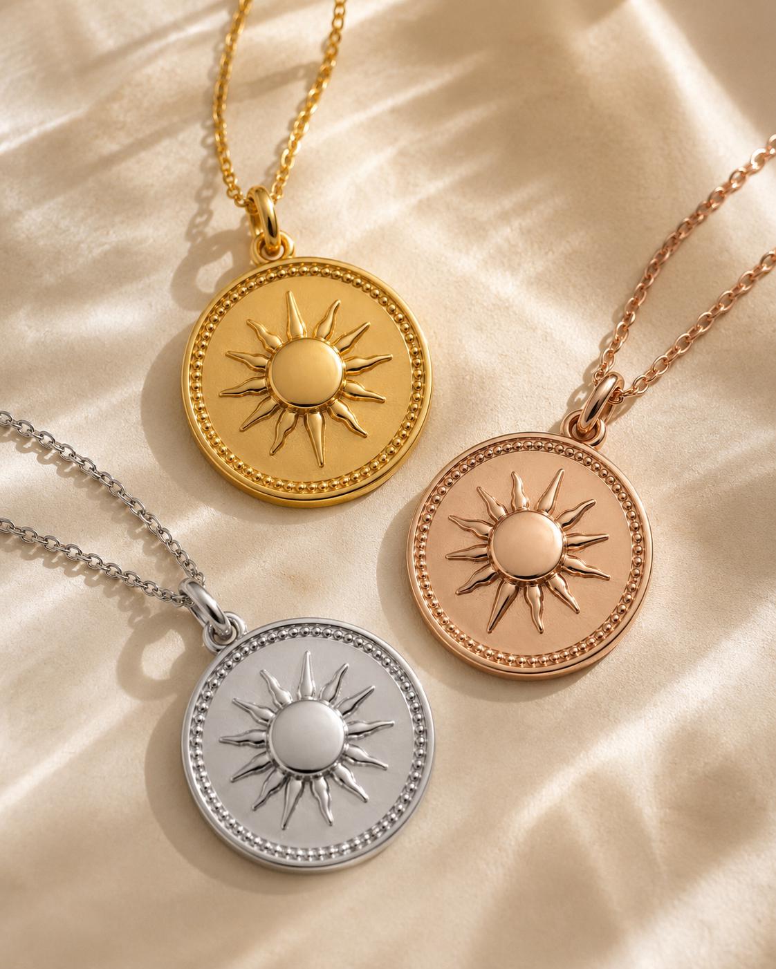 Sun coin Medallion Pendant 14K Solid Gold Sun Pendant Celestial Coin Necklace Minimalist Gold Medallion Handmade Fine Jewelry