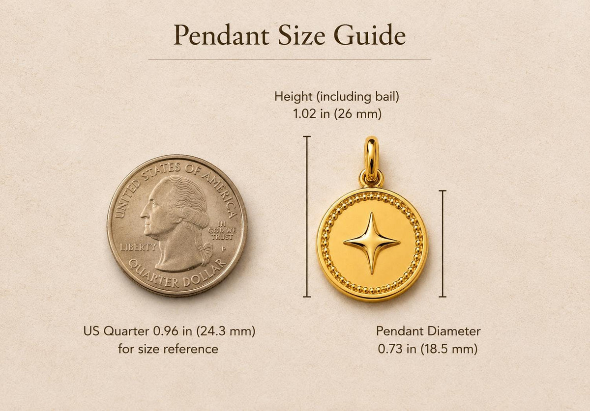North Star Celestial Coin Medallion Pendant 14K Solid Gold Moon Necklace Minimalist Handmade Fine Jewelry