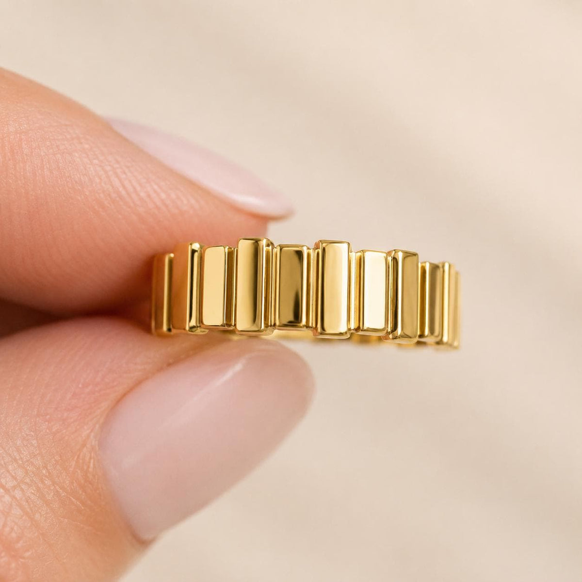 14K Solid Gold High Polish Statement Ring Modern Gold Band Luxury Handmade Ring