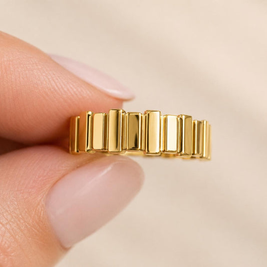 14K Solid Gold High Polish Statement Ring Modern Gold Band Luxury Handmade Ring
