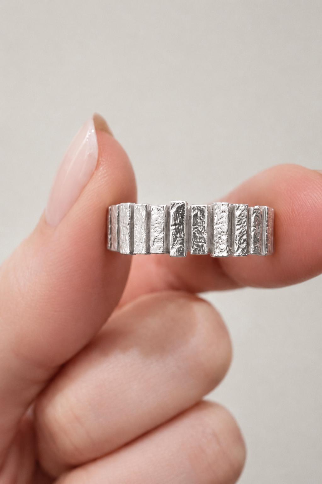 925 Solid Sterling Silver Textured Ring Modern Statement Band Handmade Fine Jewelry