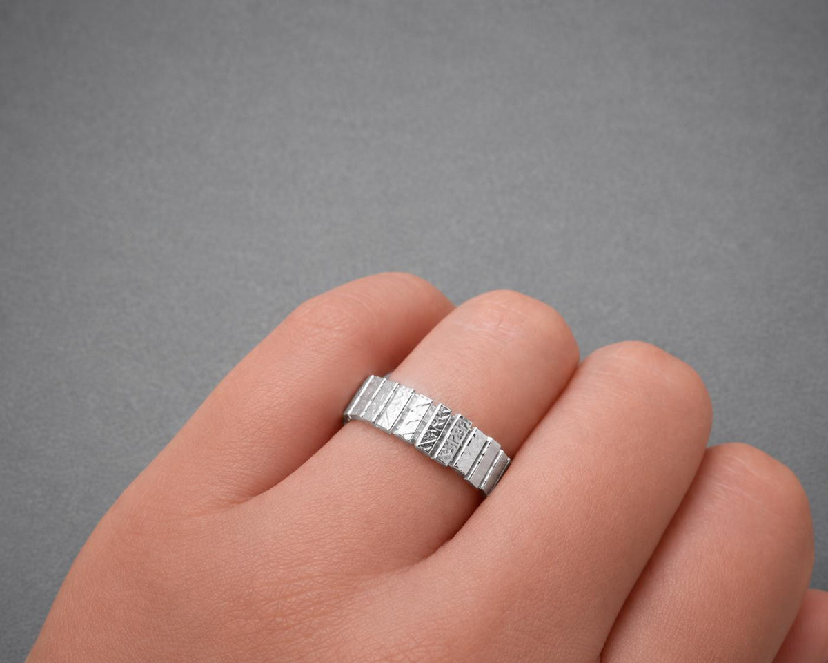 925 Solid Sterling Silver Textured Ring Modern Statement Band Handmade Fine Jewelry