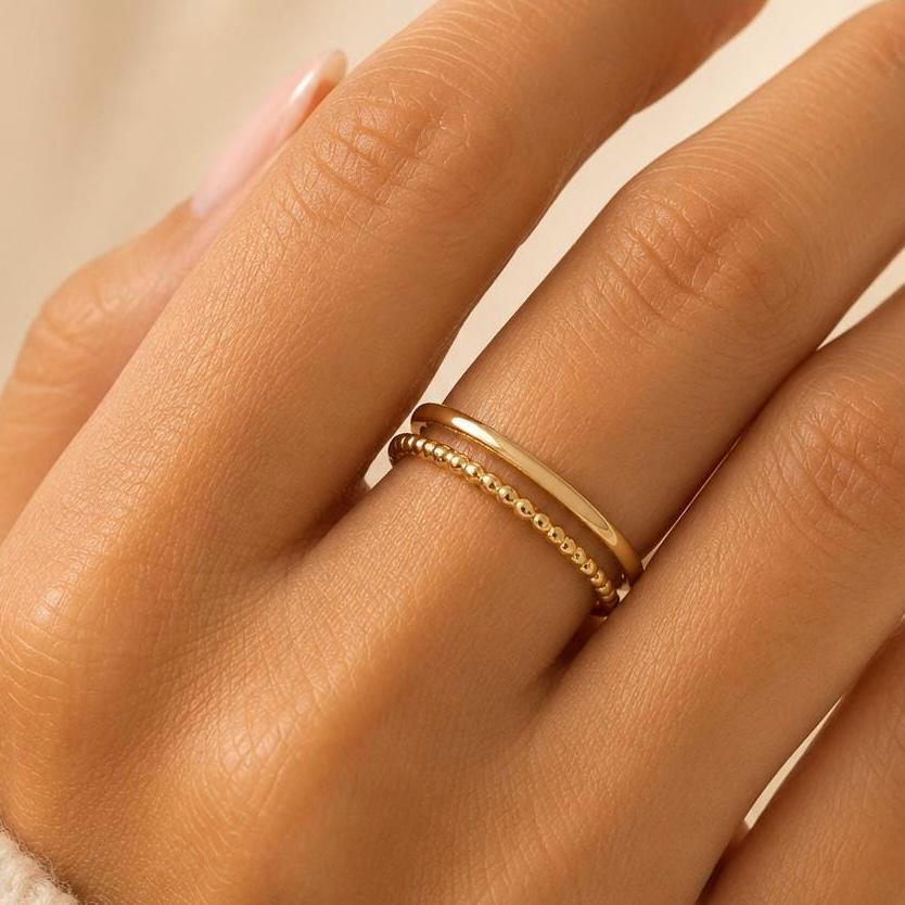 14K Solid Gold Stacking Ring Dainty Minimalist Band Thin Everyday Ring for Women