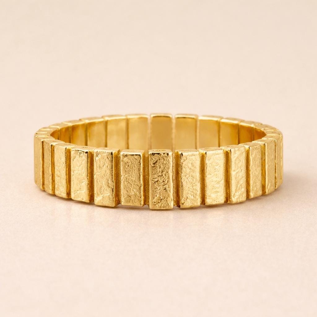 14k Solid Gold Statement Ring Anniversary Band Gift Wife Birthday Valentine Artisan Textured Chunky Yellow Gold Modern
