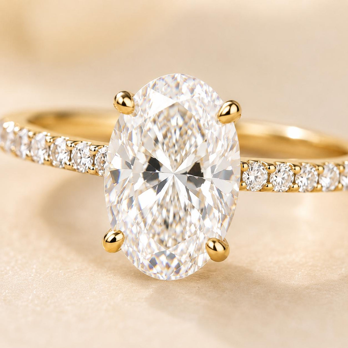 Oval Lab Grown Diamond 2CT Engagement Ring Solitaire Gold Band Bridal Wedding Jewelry