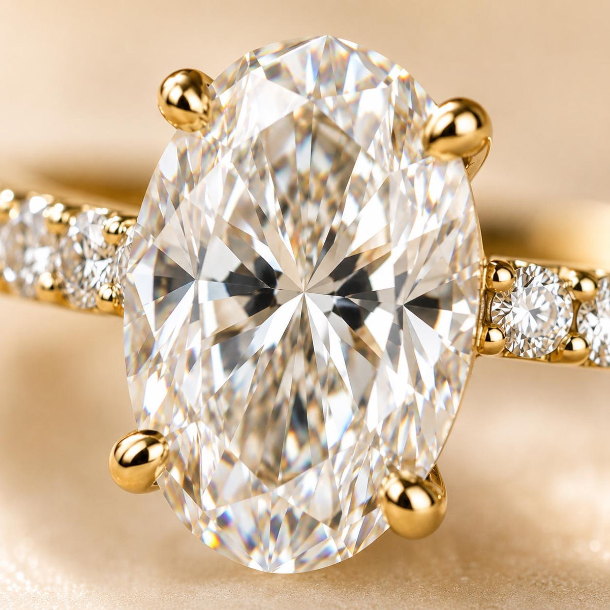 Oval Lab Grown Diamond 2CT Engagement Ring Solitaire Gold Band Bridal Wedding Jewelry