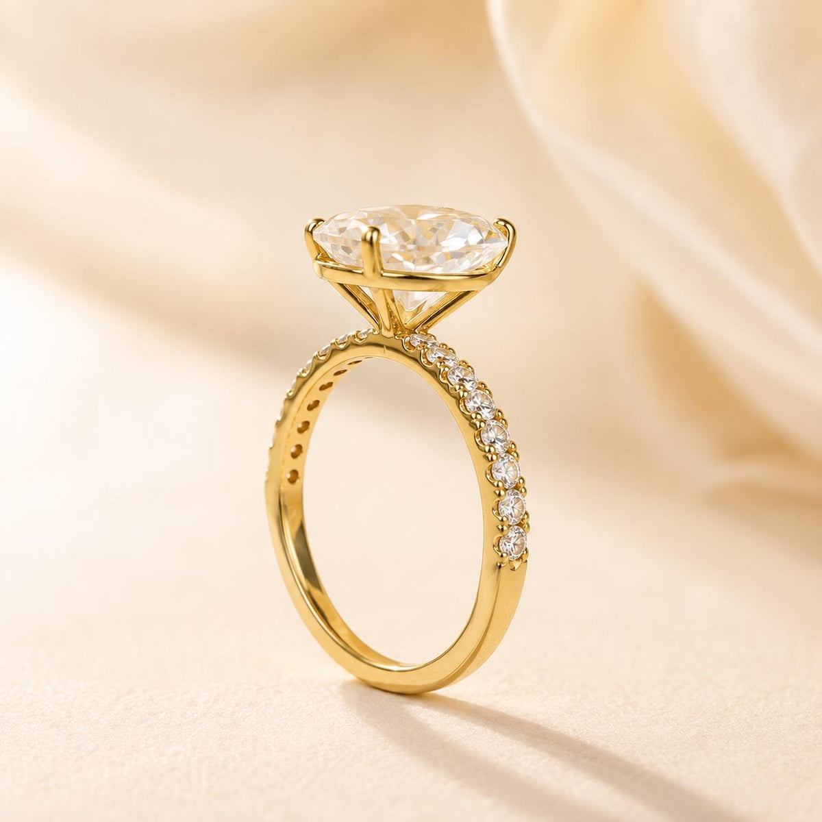 Oval Lab Grown Diamond 2CT Engagement Ring Solitaire Gold Band Bridal Wedding Jewelry