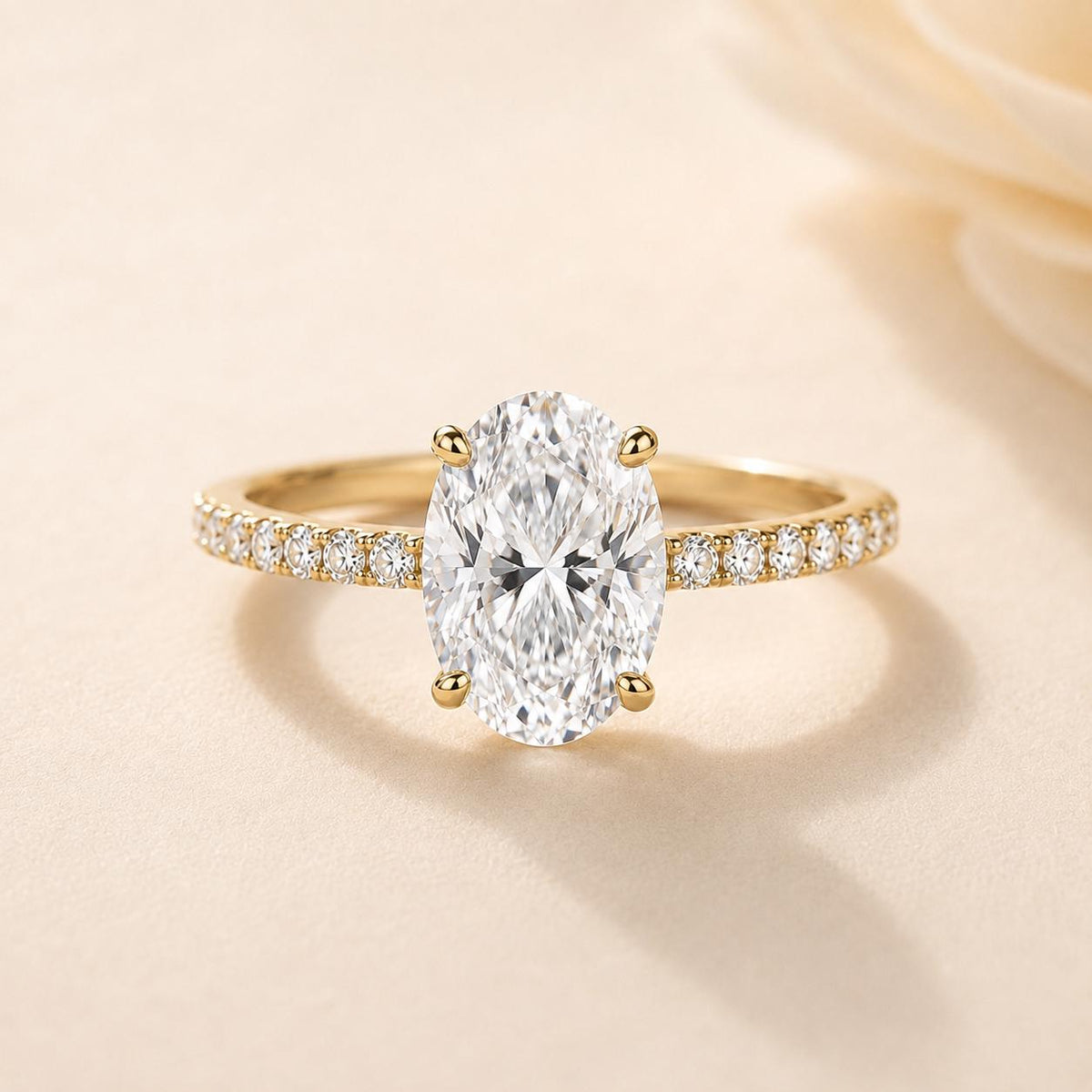 Oval Lab Grown Diamond 2CT Engagement Ring Solitaire Gold Band Bridal Wedding Jewelry