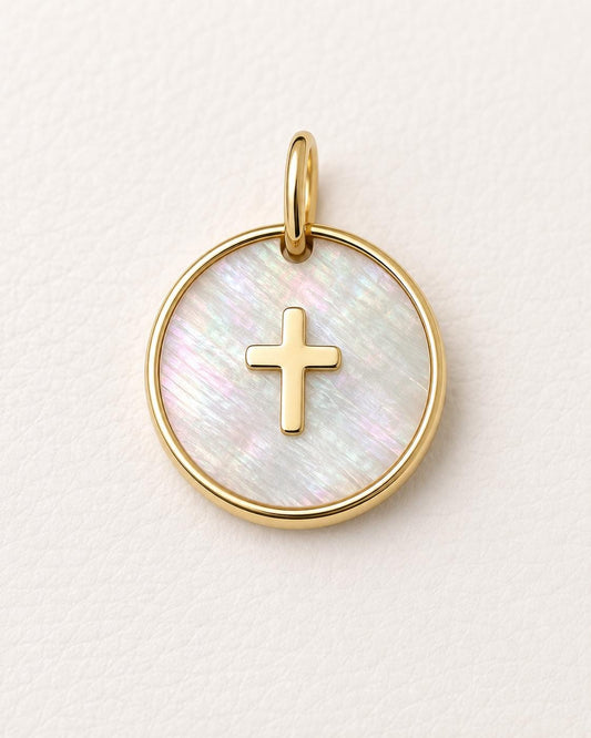 Mother of Pearl Pendant Cross Star Moon Heart Charm 14K Solid Gold Meaningful Jewelry Gift for Her