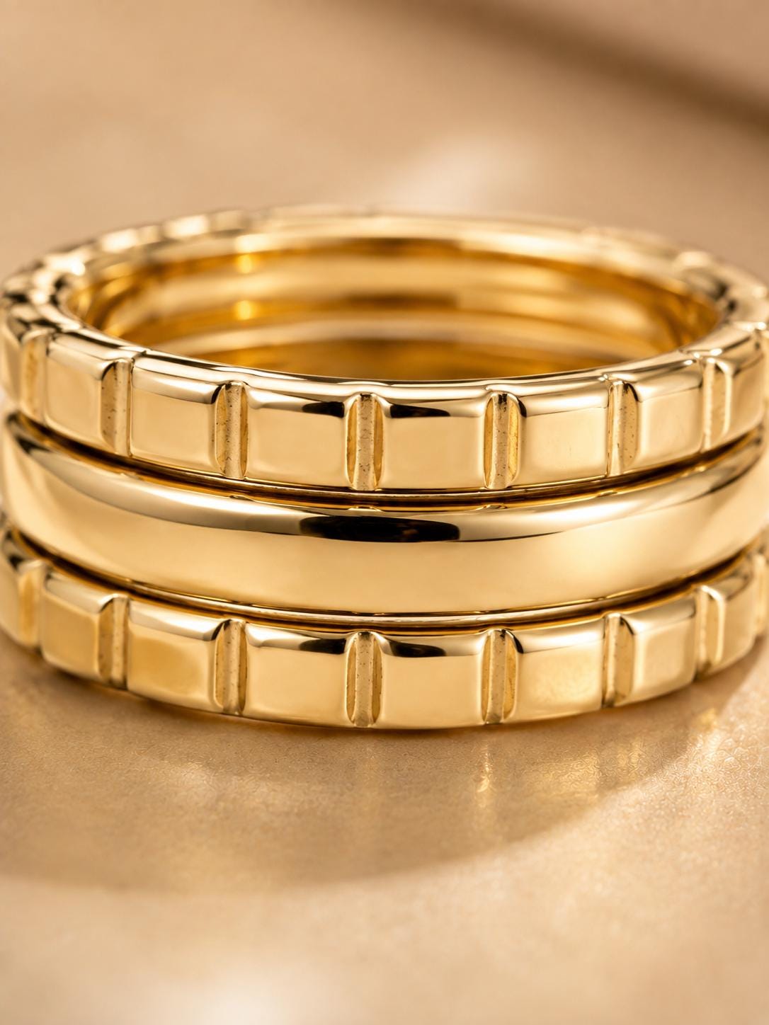 14K Gold Triple Band Ring Stacked Ring Wide Gold Statement Ring Chunky Minimalist Ring Modern