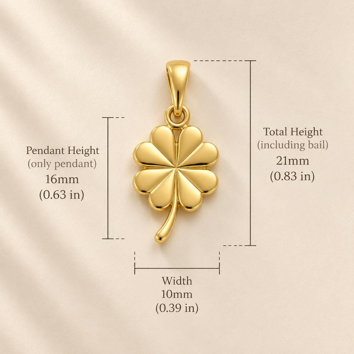 14K Solid Gold Four Leaf Clover Charm Pendant Necklace Lucky Irish Jewelry Gift