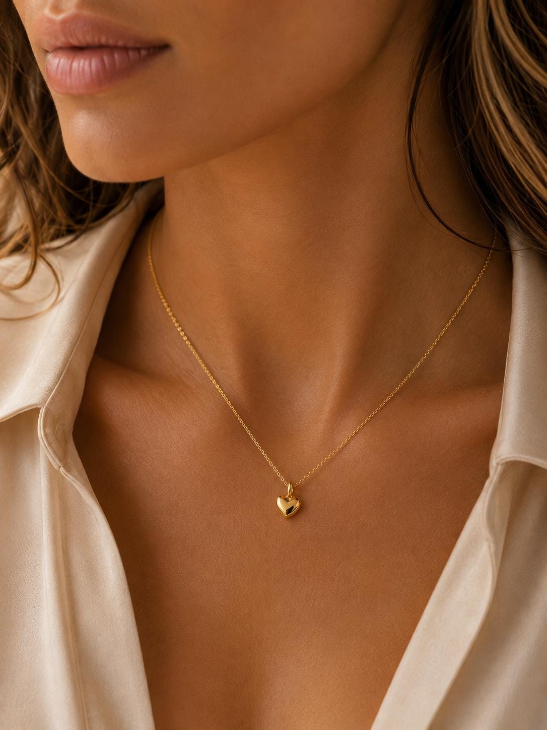 Dainty Heart Pendant Necklace Tiny Love Charm in Solid Gold or 925 Sterling Silver Minimalist Handmade Gift for Her