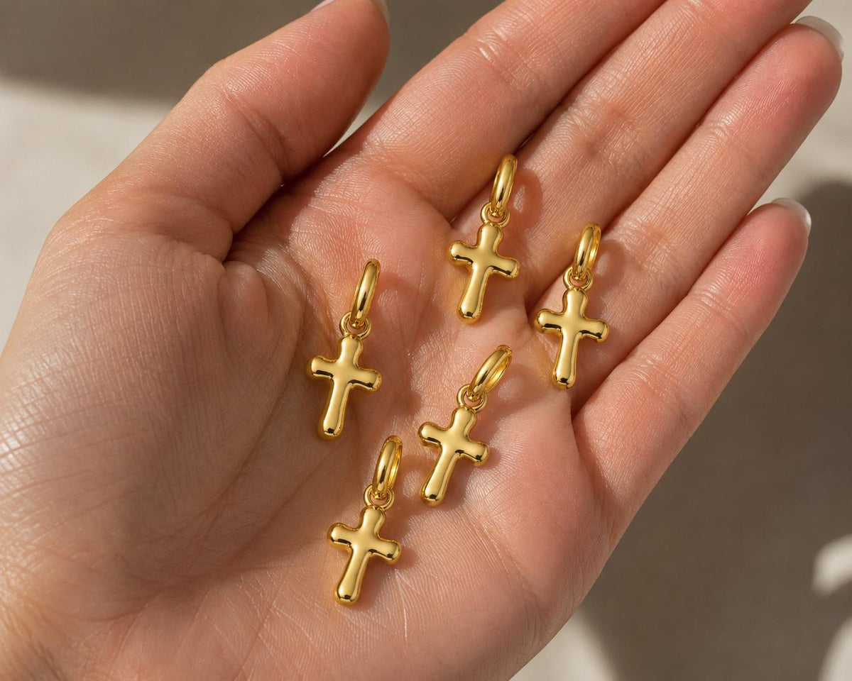 Dainty Cross Pendant Necklace Solid 14K Gold & 925 Sterling Silver Minimalist Handmade Jewelry Gift
