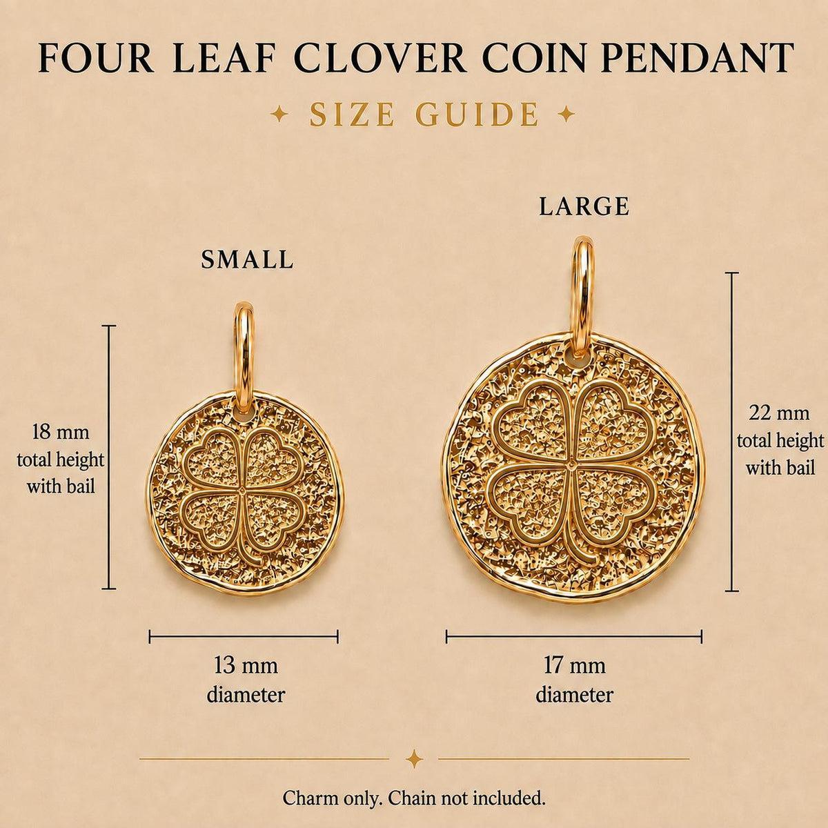 Four Leaf Clover Pendant Lucky Clover Necklace Charm Solid Gold Good Luck Jewelry Textured Coin Pendant Meaningful Gift for Her