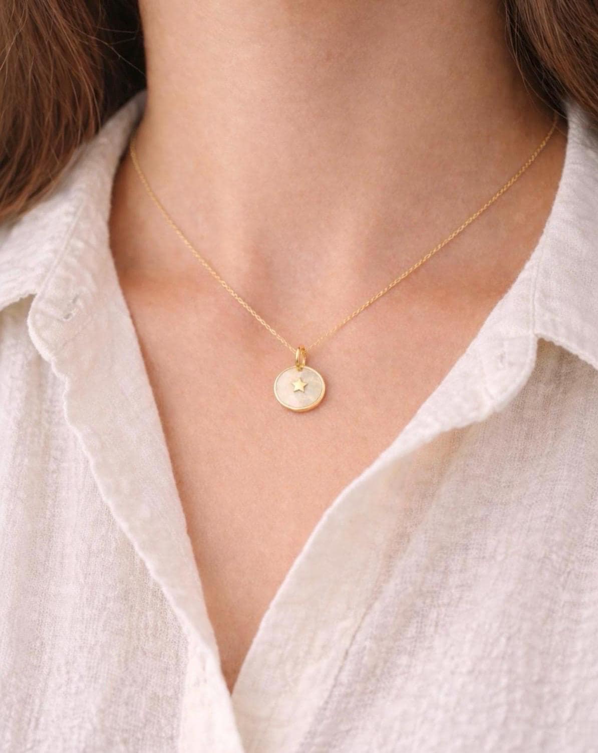 Mother of Pearl Pendant Cross Star Moon Heart Charm 14K Solid Gold Meaningful Jewelry Gift for Her
