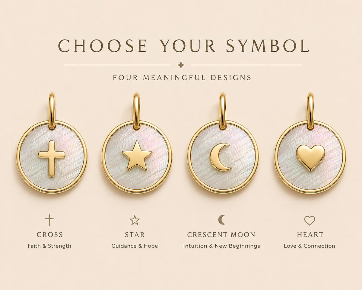 Mother of Pearl Pendant Cross Star Moon Heart Charm 14K Solid Gold Meaningful Jewelry Gift for Her
