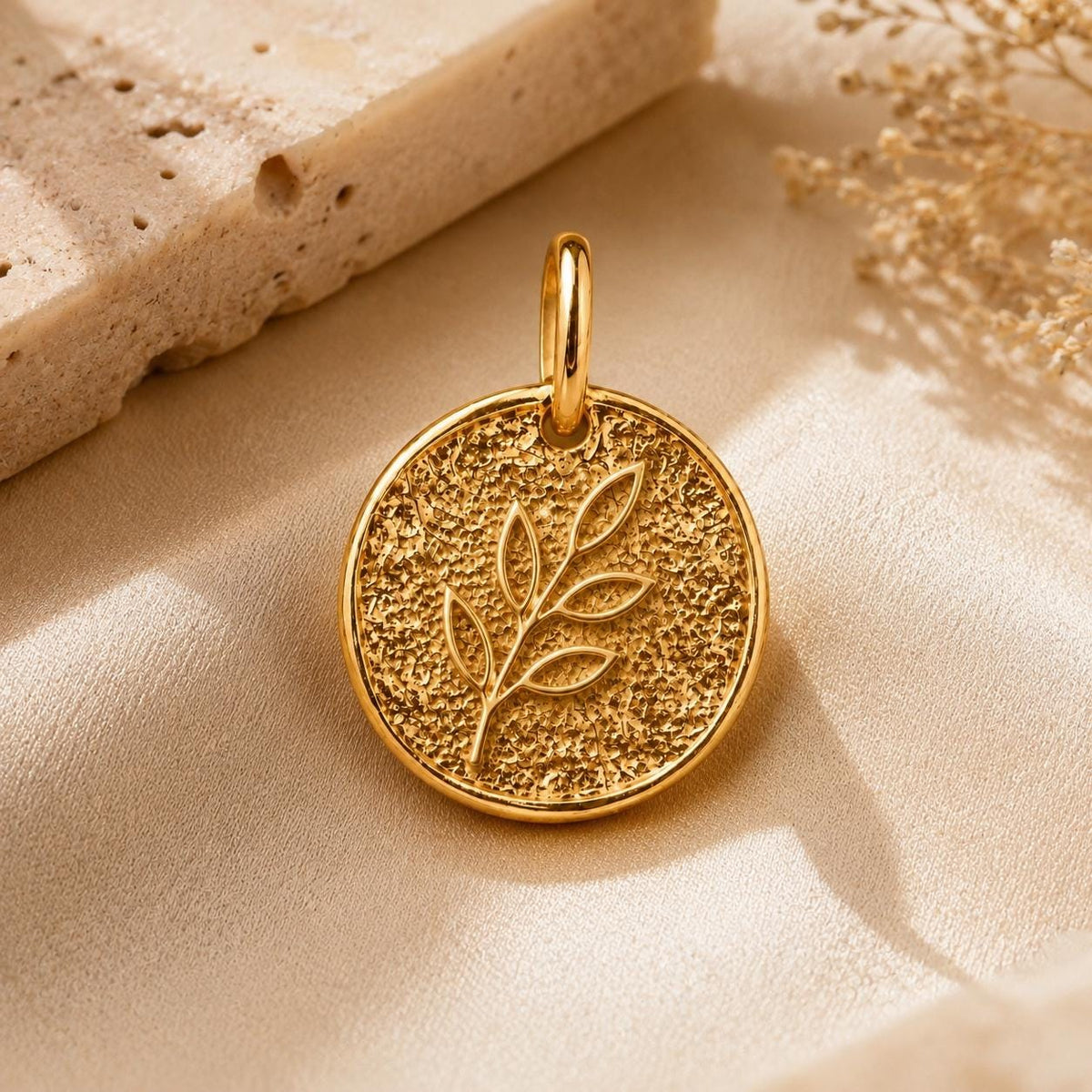 Olive Branch Coin Pendant Charm Necklace Peace Symbol Jewelry Meaningful Gift for Her Gold Pendant