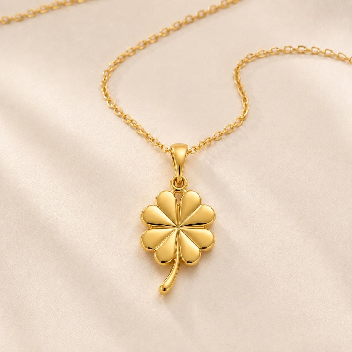 14K Solid Gold Four Leaf Clover Charm Pendant Necklace Lucky Irish Jewelry Gift
