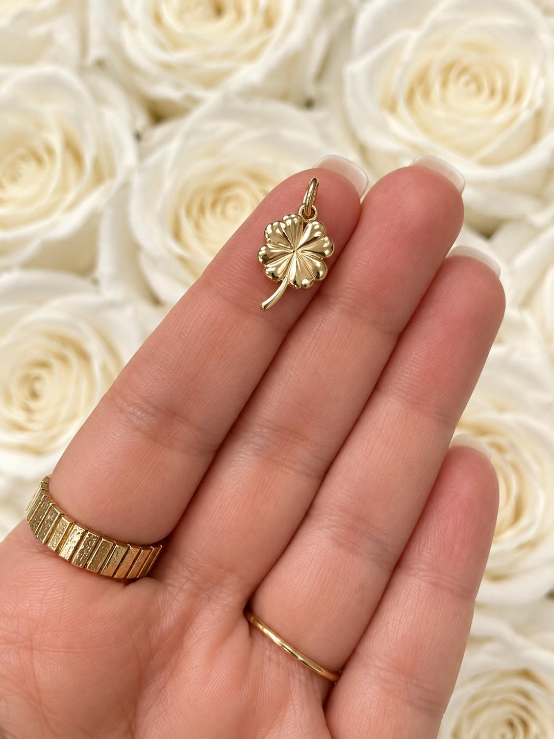 14K Solid Gold Four Leaf Clover Charm Pendant Necklace Lucky Irish Jewelry Gift