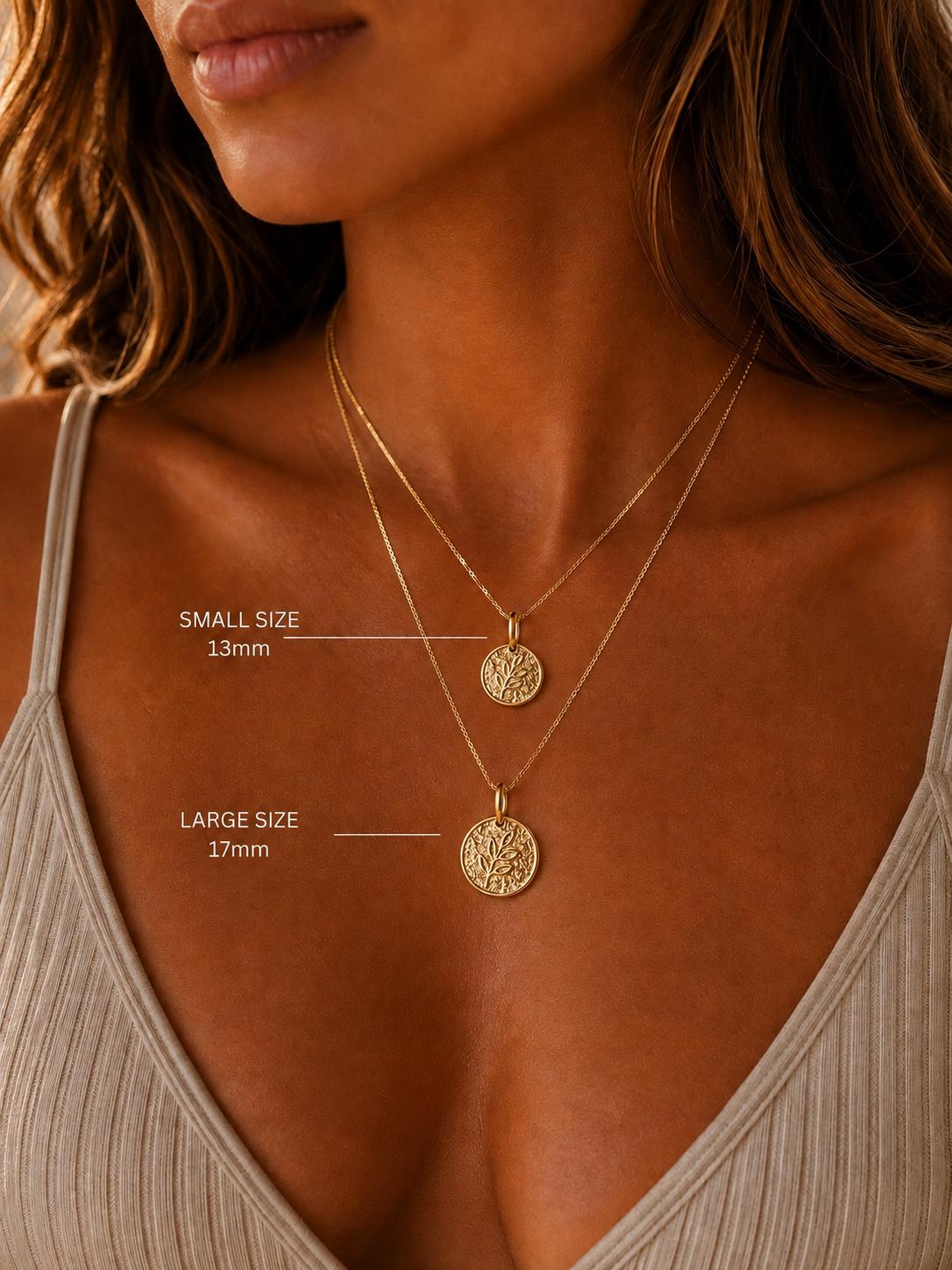 Olive Branch Coin Pendant Charm Necklace Peace Symbol Jewelry Meaningful Gift for Her Gold Pendant