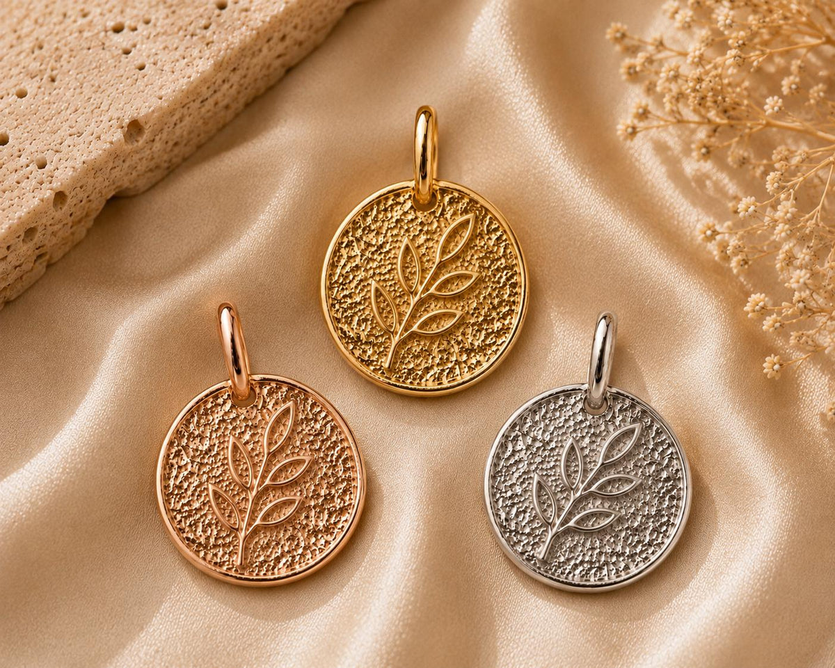 Olive Branch Coin Pendant Charm Necklace Peace Symbol Jewelry Meaningful Gift for Her Gold Pendant
